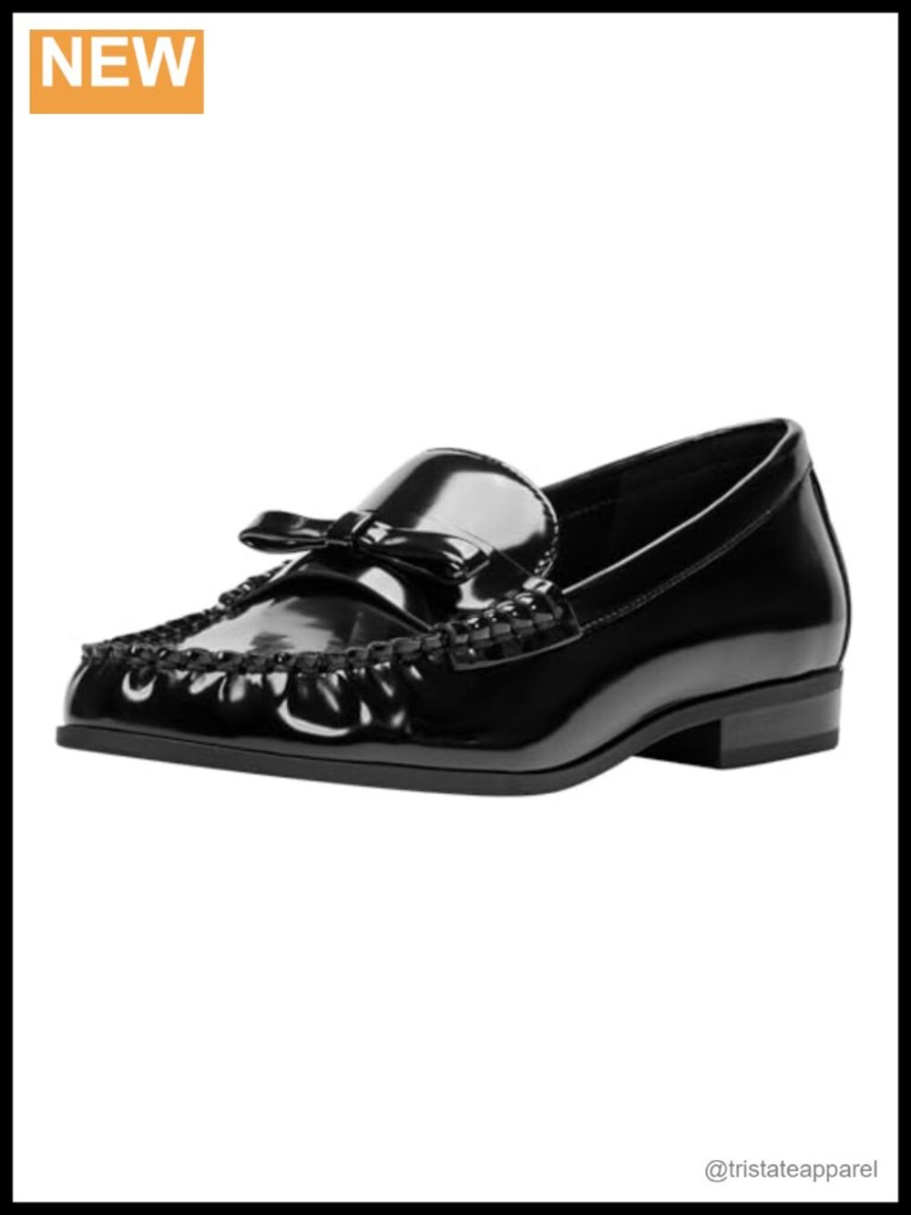Faux Patent Leather Slip-On Loafers with Bow Detailing Round Toe Casual